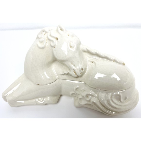 Fantasy Toujours Moi White Unicorn Silk Milk Bath Lidded Vintage Dish - Picture 5 of 5